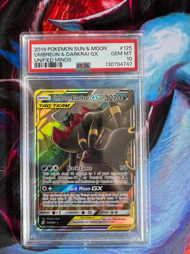 Umbreon & Darkrai GX PSA 10 - Unified Minds #125, Hobby en Vrije tijd, Verzamelkaartspellen | Pokémon, Ophalen of Verzenden, Nieuw