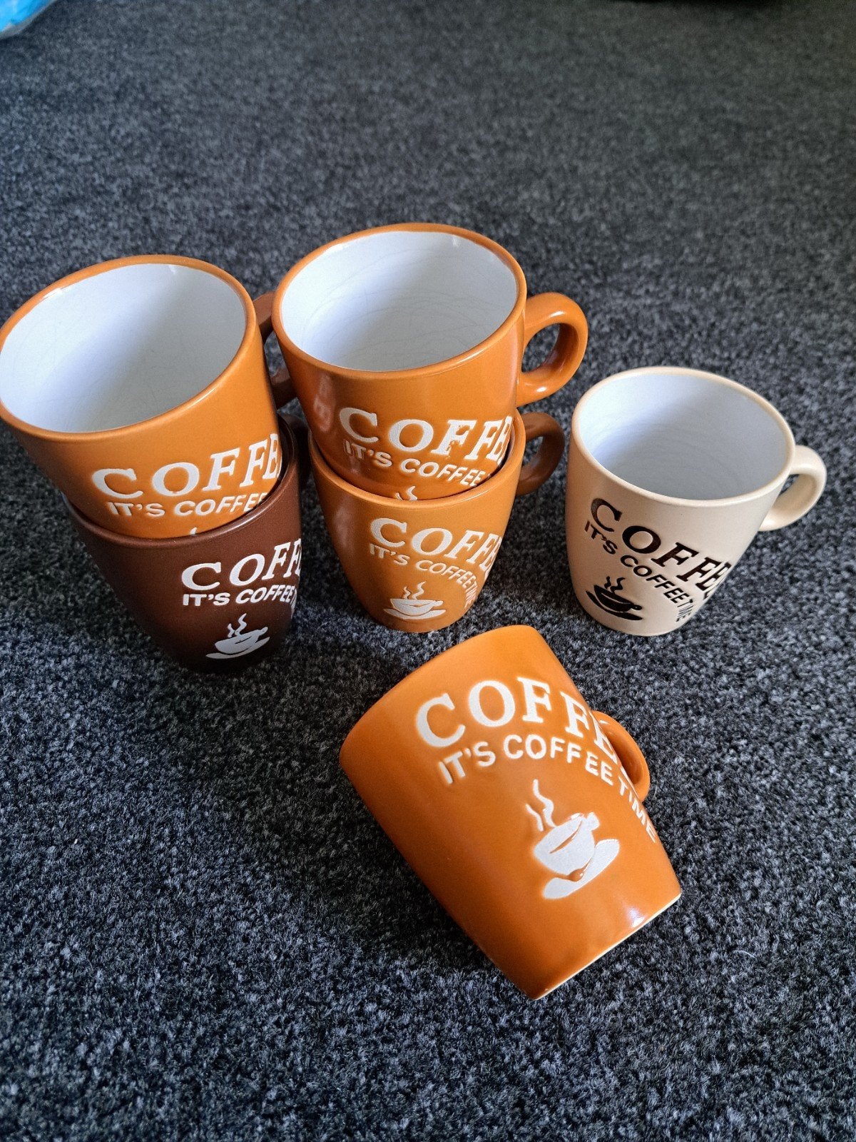 Set van 6 koffiekopjes - 'It's Coffee Time', Huis en Inrichting, Ophalen, Gebruikt, Keramiek, Overige stijlen