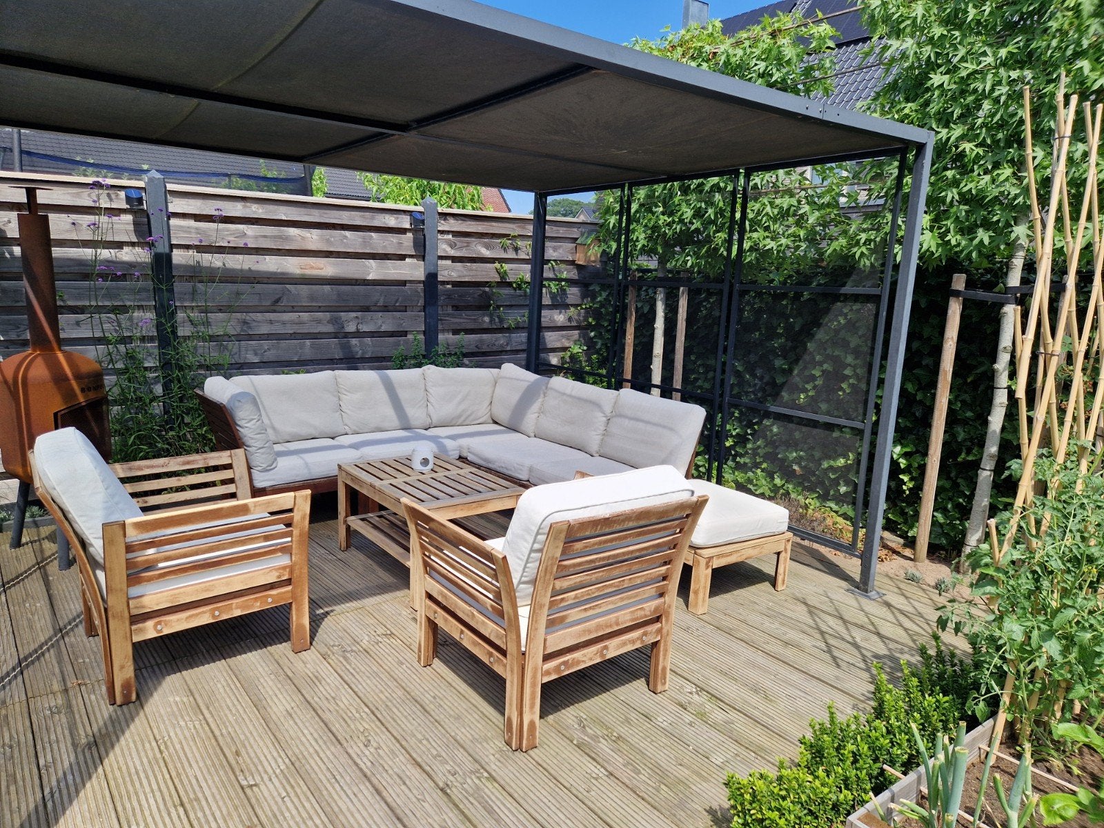 IKEA Applaro 9-delige tuinset met kussenset, Tuin en Terras, Tuinsets en Loungesets, Ophalen, Gebruikt, Bank, Hardhout
