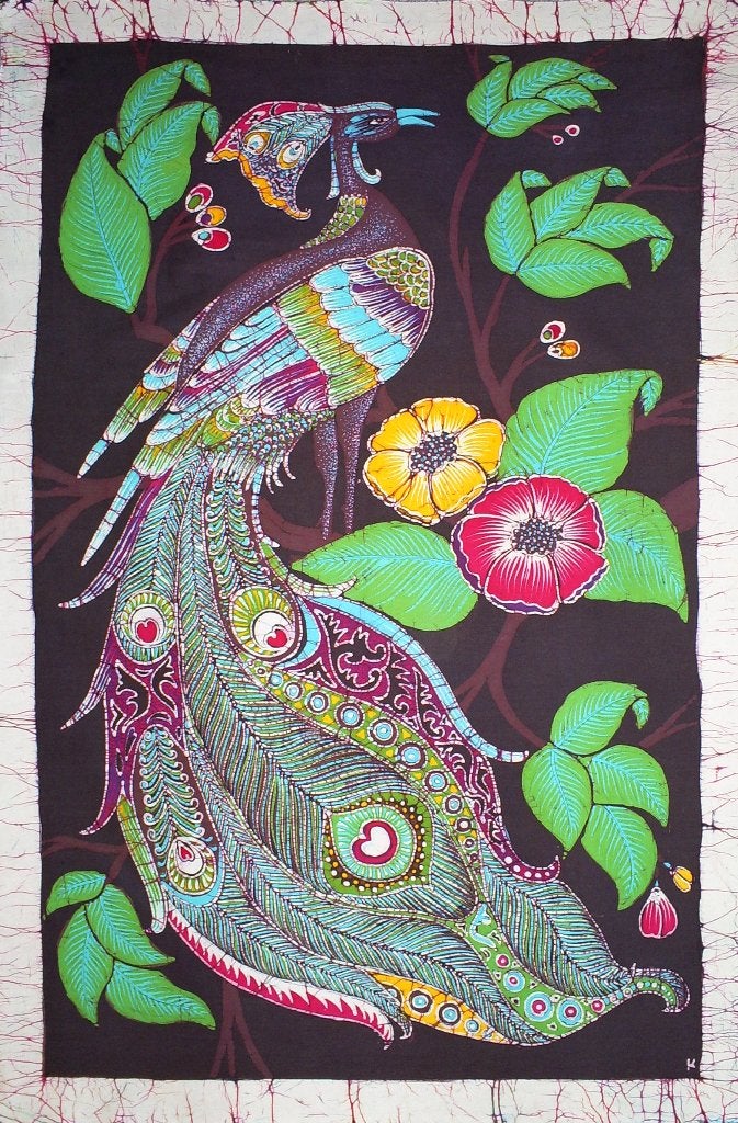 Handgemaakte batik uit Sri Lanka, PAUW, 60x90 cm, katoen, Ophalen of Verzenden