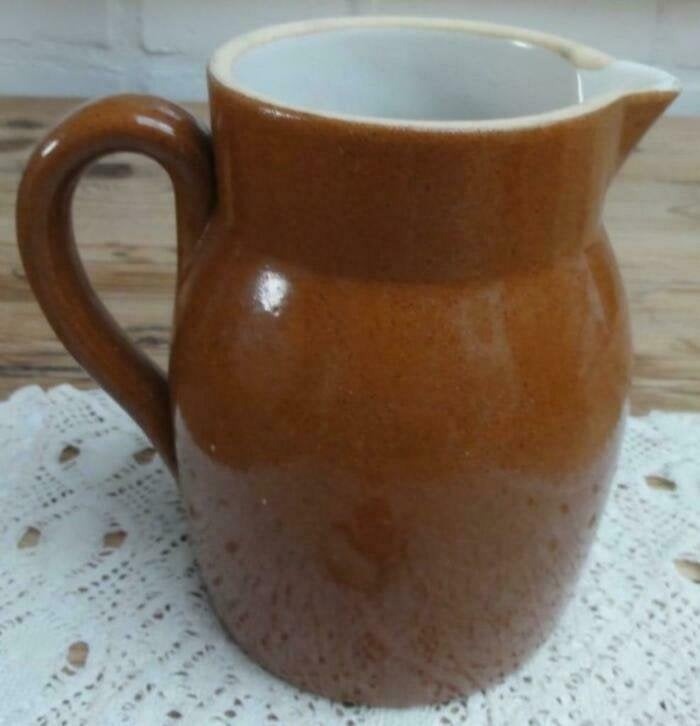 Zware Franse bruine gres kan met witte binnenkant, 1 liter, Ophalen of Verzenden
