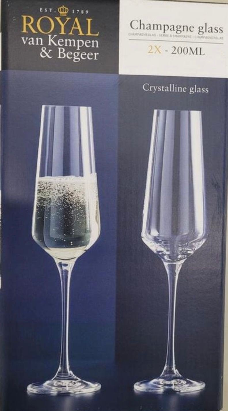 Royal van Kempen & Begeer Champagneglazen - 2x 200ml, Nieuw, Ophalen of Verzenden, Overige merken, Glas