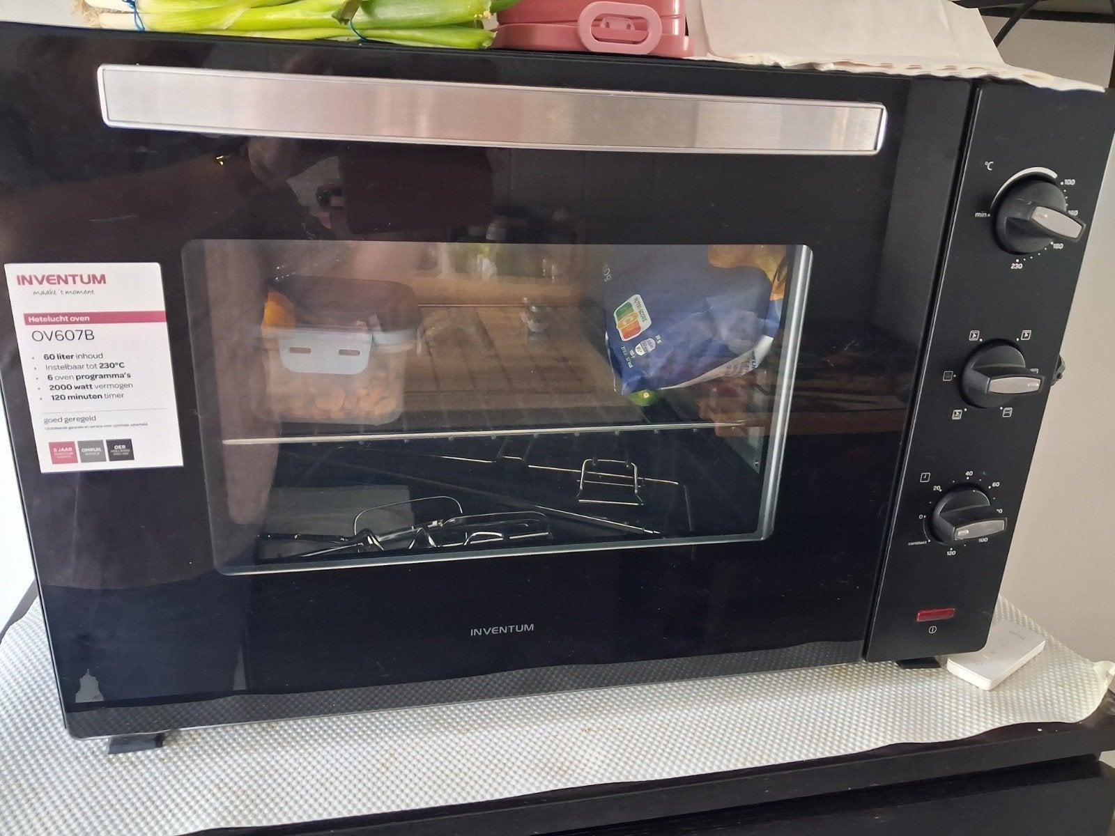 Inventum OV607B Heteluchtoven met grill - Zwart, Ophalen, Minder dan 45 cm, Gebruikt, Hete lucht