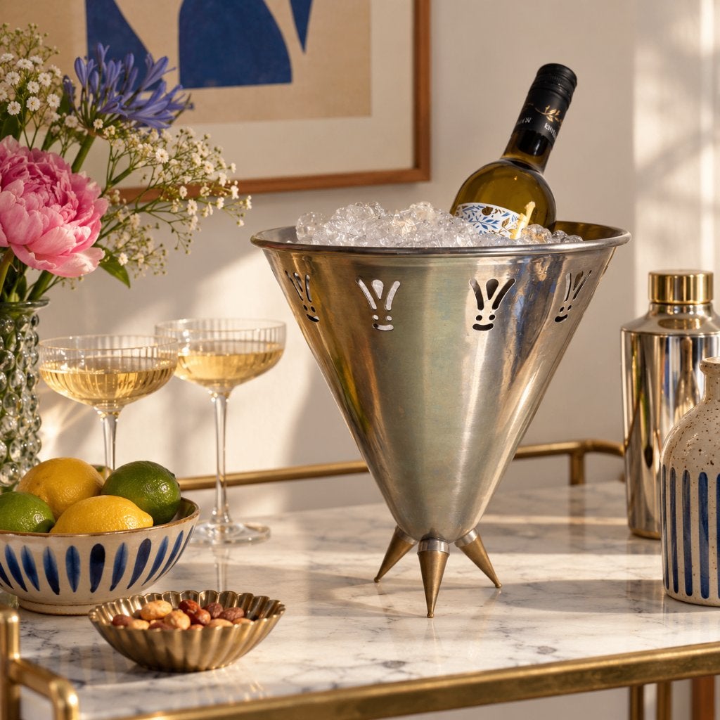 Vintage wijnkoeler van roestvrij staal stijl Philippe Starck, Gebruikt, Ophalen of Verzenden, Zilver, Metaal
