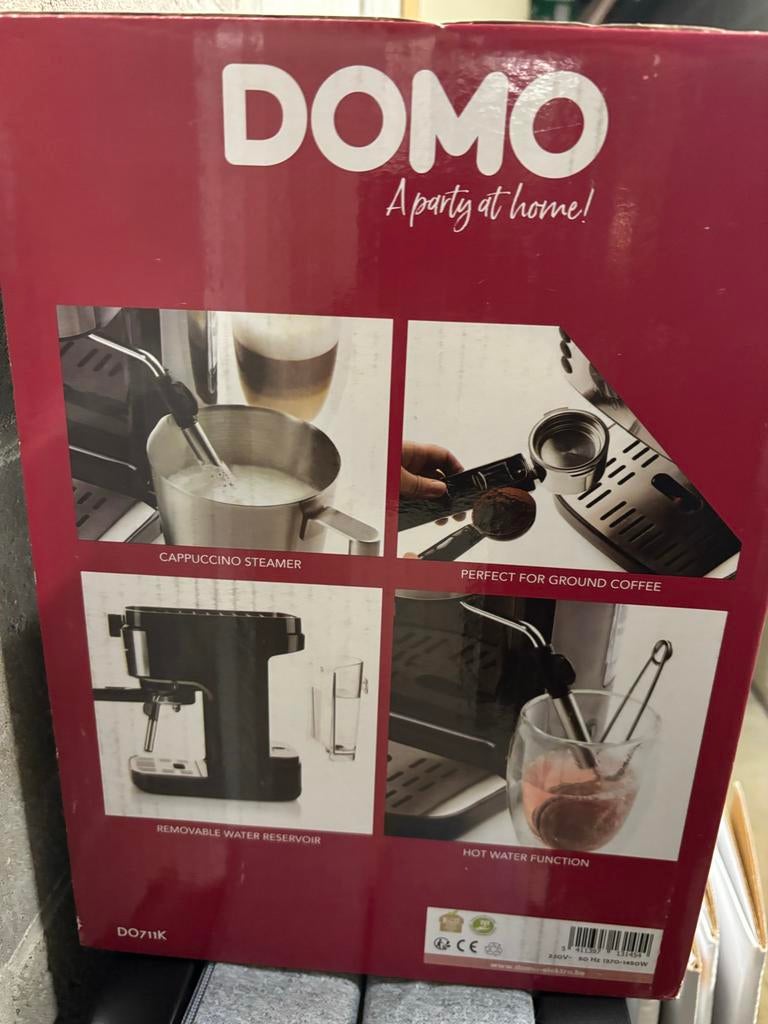 Domo Koffiebonenapparaat - Espresso en Cappuccino, Ophalen, Afneembaar waterreservoir, Espresso apparaat, Nieuw