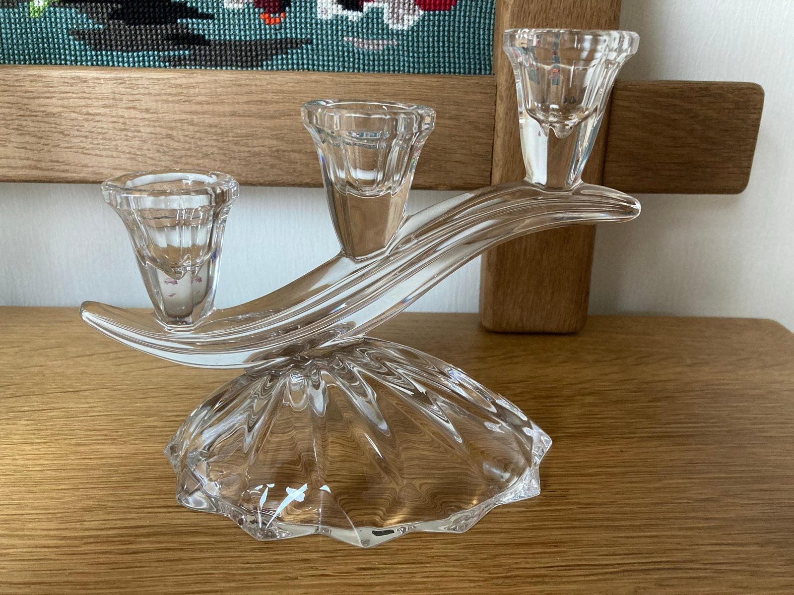 Vintage Art Deco Kandelaar voor 3 Kaarsen Jaren '70, Huis en Inrichting, Ophalen of Verzenden, Gebruikt, Glas, Kandelaar