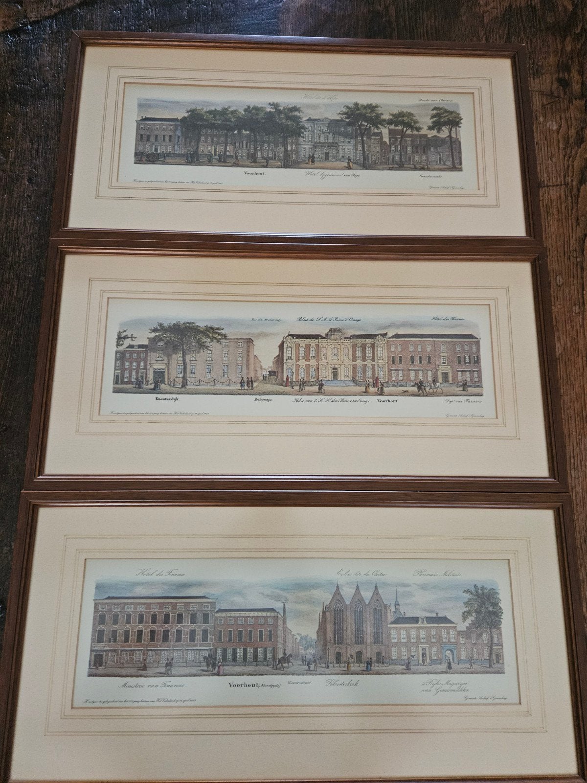 3 ingelijste prenten van Voorhout, Den Haag - Stadsgezicht, 1950 - 1999, Ingelijst, Ophalen of Verzenden, Overige technieken