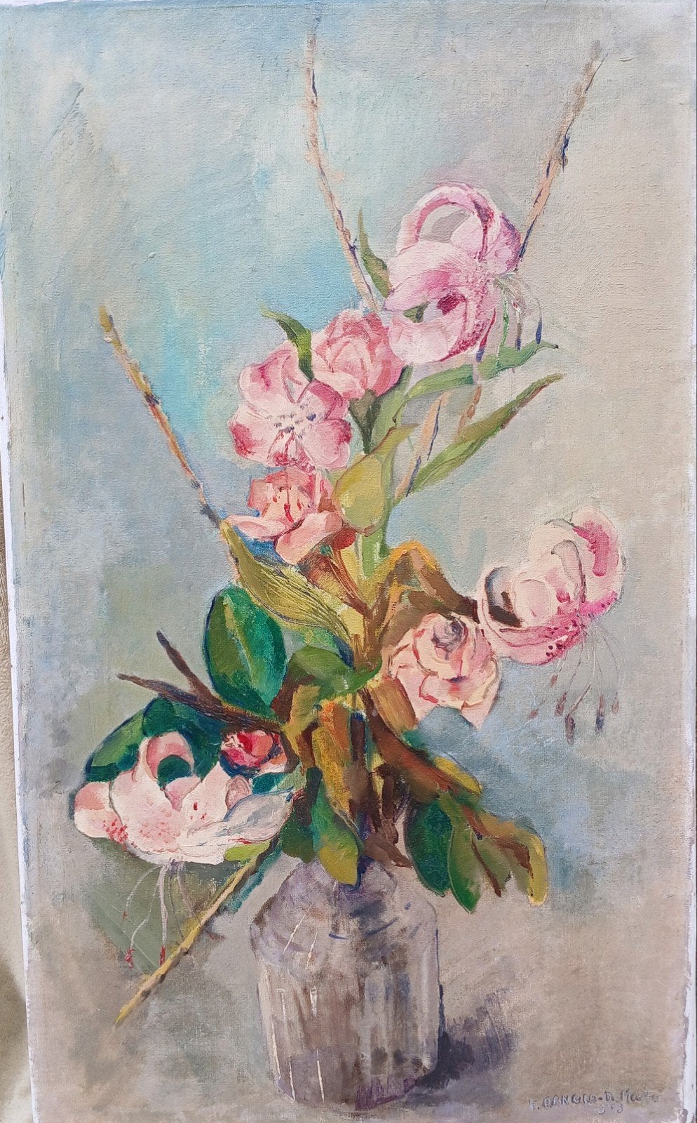 Vaas met bloemen (1969) - F.Arnold, 50 – 75, Minder dan 50 cm, Gebruikt, Oorspronkelijke maker