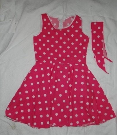 Leuk roze/wit gestipte ROCK & ROLL/ROCKABILLY jurk+ haarband, Ophalen of Verzenden, Gebruikt, 146 t/m 152, Meisje