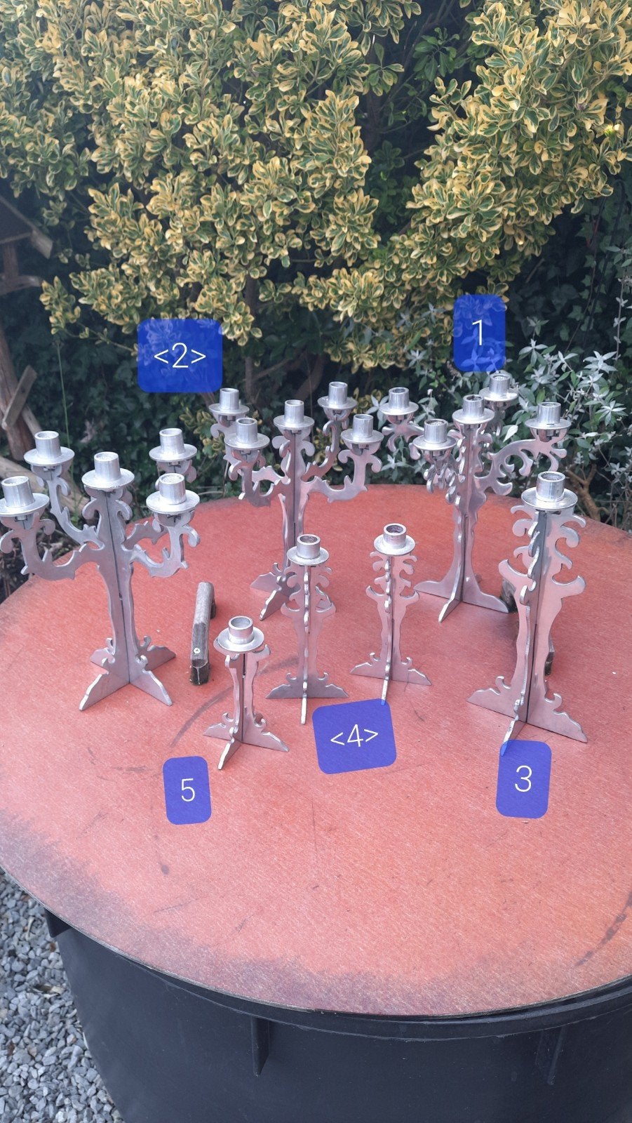 7 kaarsenhouders kandelaars gepolijst aluminium,beschrijving, 25 tot 50 cm, Ophalen of Verzenden, Zo goed als nieuw, Metaal