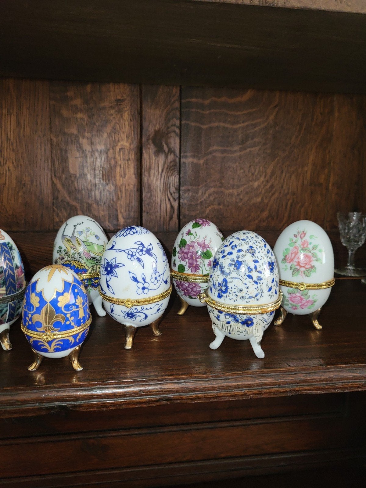Verzameling van 11 decoratieve porseleinen eieren, Ophalen of Verzenden