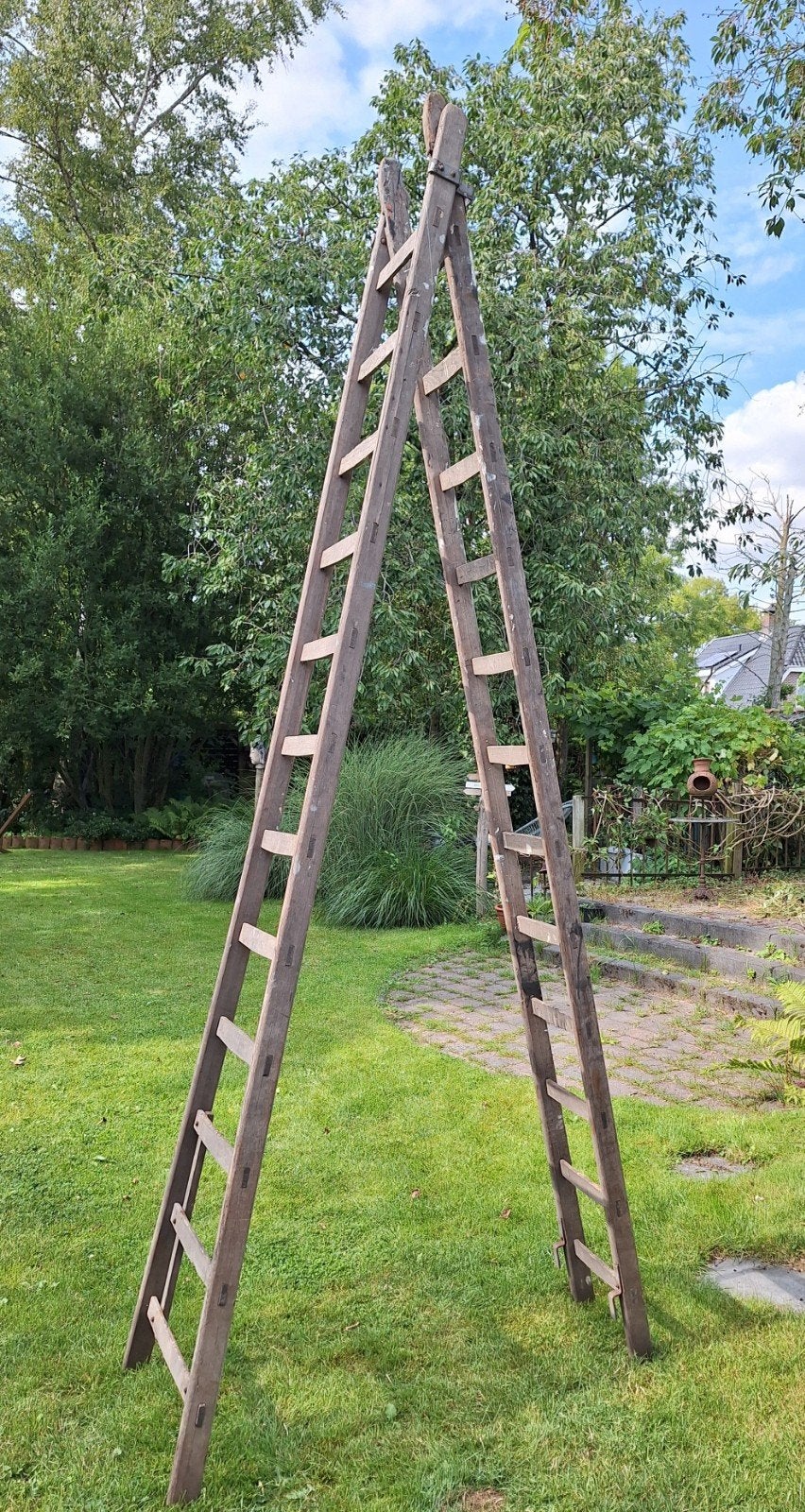 Houten Telescoop Ladder - 6.5 meter hoog, Ophalen, Gebruikt, Ladder, Opvouwbaar of Inschuifbaar