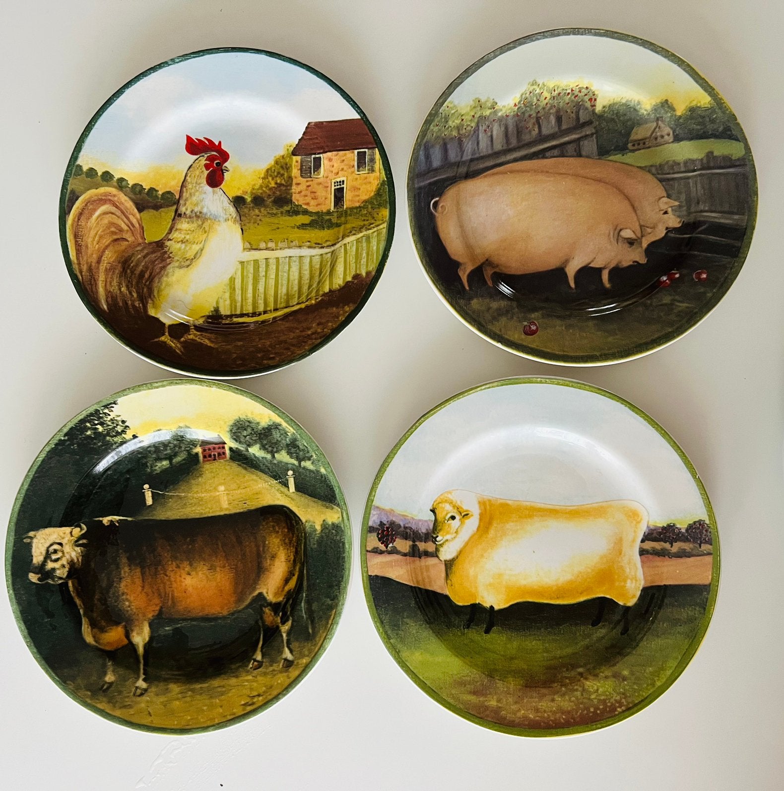 Set van 4 keramische borden Block Country Farm van Gear 1995, Ophalen of Verzenden, Zo goed als nieuw, Overige stijlen, Bord(en)