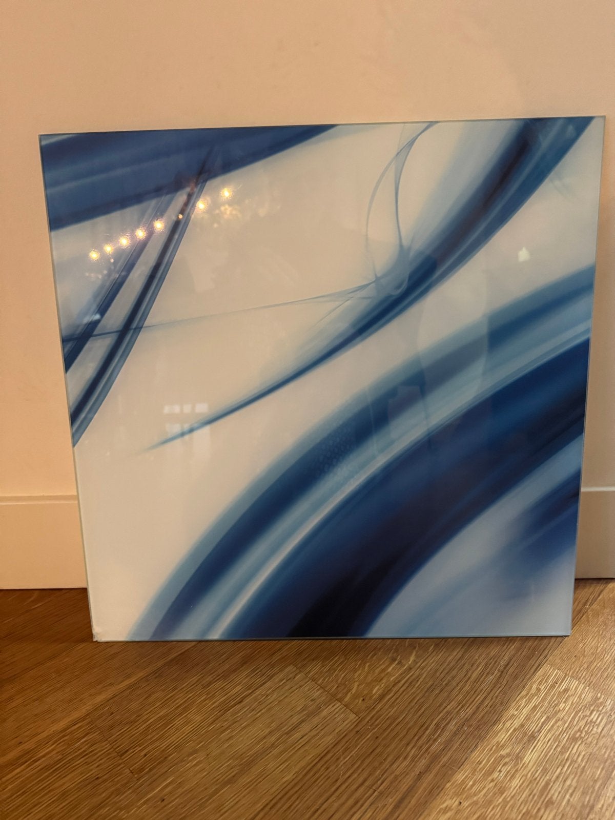 Abstracte blauwe wanddecoratie 50x50 cm van glas, Ophalen