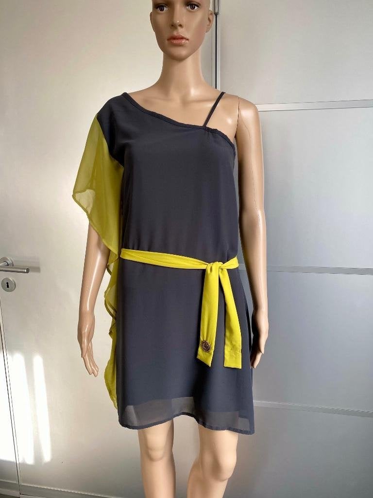 F256 Eksept mt XS/S=34/36 tuniek blouse top jurk grijs/geel, Geel, Ophalen of Verzenden, Zo goed als nieuw, Eksept