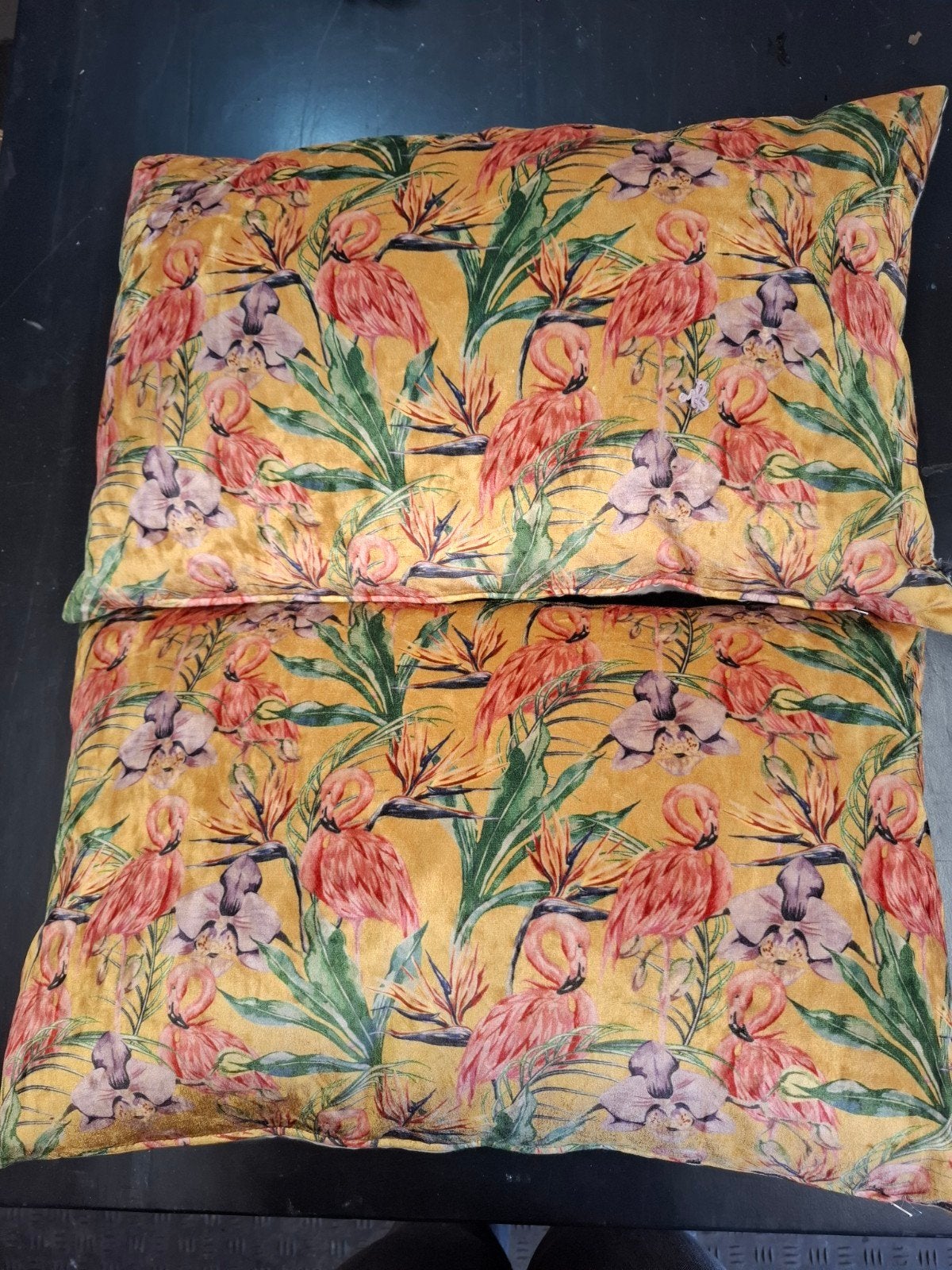 Set van 2 sierkussens met flamingo en bloemenprint, Ophalen, Gebruikt, Meerkleurig, Met print