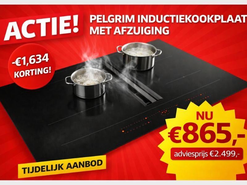 ACTIE – Pelgrim Inductiekookplaat met Afzuiging, Witgoed en Apparatuur, Kookplaten, Nieuw, Inbouw, Inductie, 4 kookzones