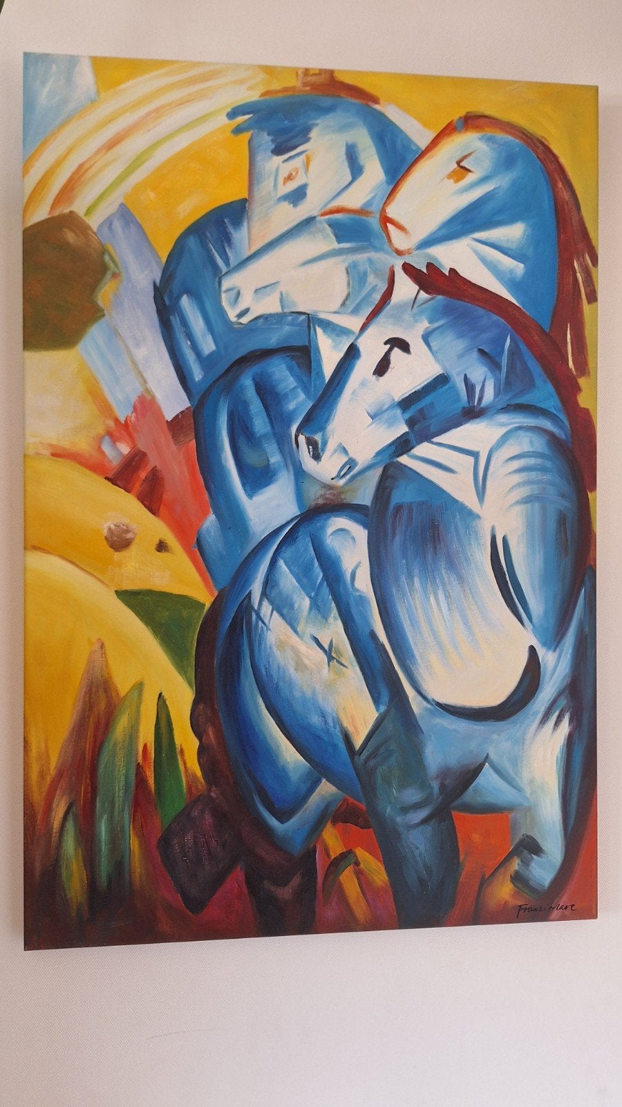 Modern schilderij 'Blauwe Paarden' - Franz Marc stijl, Antiek en Kunst, Ophalen, Acrylverf, Dieren, Handgeschilderd