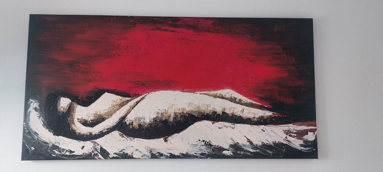 Abstract schilderij 'Rode Hemel' - Gesigneerd Koga, Ophalen