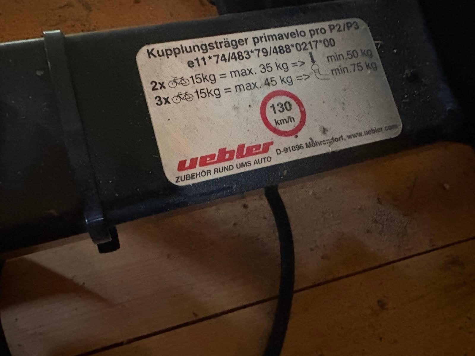 Uebler Primavelo P2/P3 Trekhaakdrager voor 2 of 3 fietsen, Ophalen, 3 fietsen of meer, Gebruikt, Trekhaakdrager