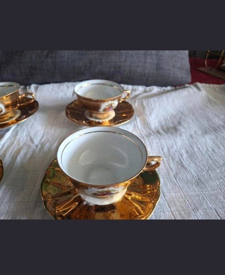 Vintage Oscar Schaller Bavaria Koffie-/Theeservies Goud, Ophalen of Verzenden