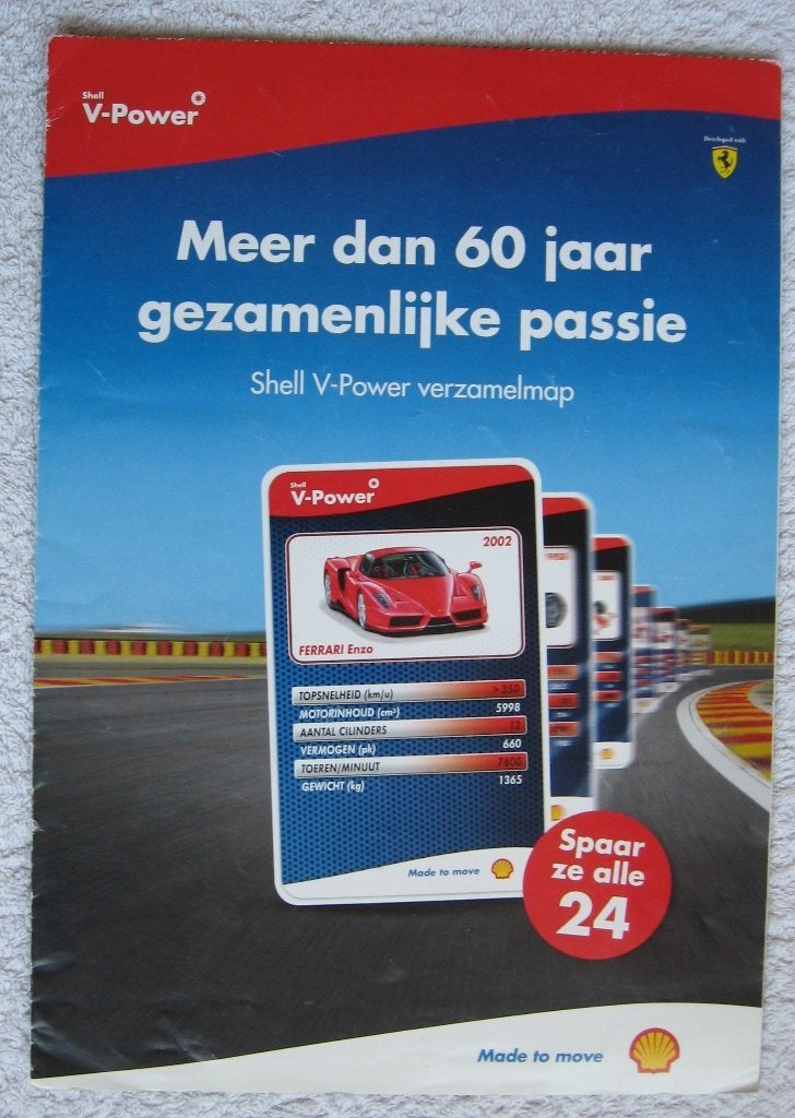 60 jaar Shell V-Power - verzamelmap met 24 Ferrari kaarten, Ophalen of Verzenden, Gebruikt, Lichtbak of (neon) lamp