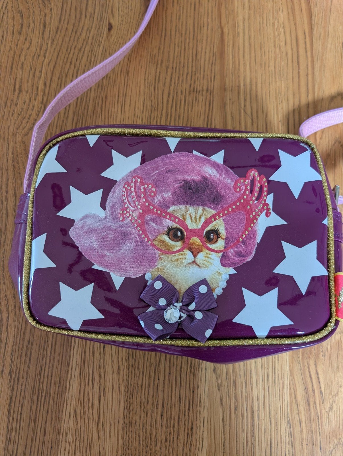 Leuke paarse schoudertas met kattenprint van De Kunstboer, Sieraden, Tassen en Uiterlijk, Ophalen of Verzenden, Gebruikt, Paars