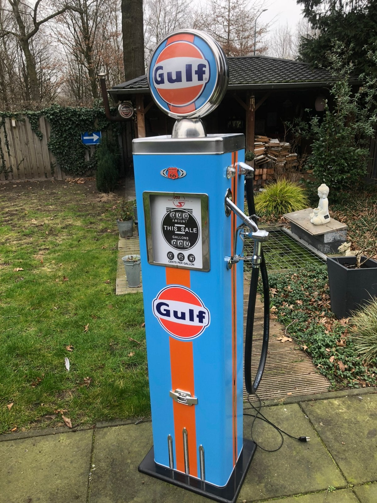 Gulf benzinepomp Porsche retro mancave vintage, Ophalen, Zo goed als nieuw, Gebruiksvoorwerp