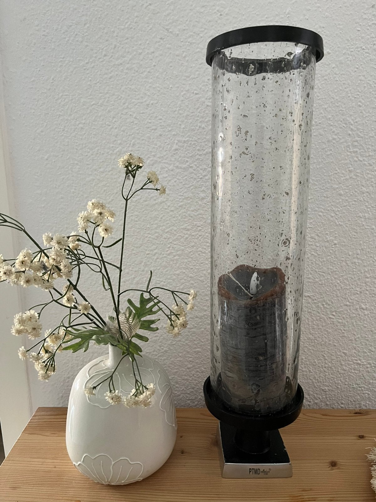 PTMD Windlicht puntgaaf H 45 x 11 cm met glazen Cilinder, Ophalen of Verzenden, Kaars, PTMD