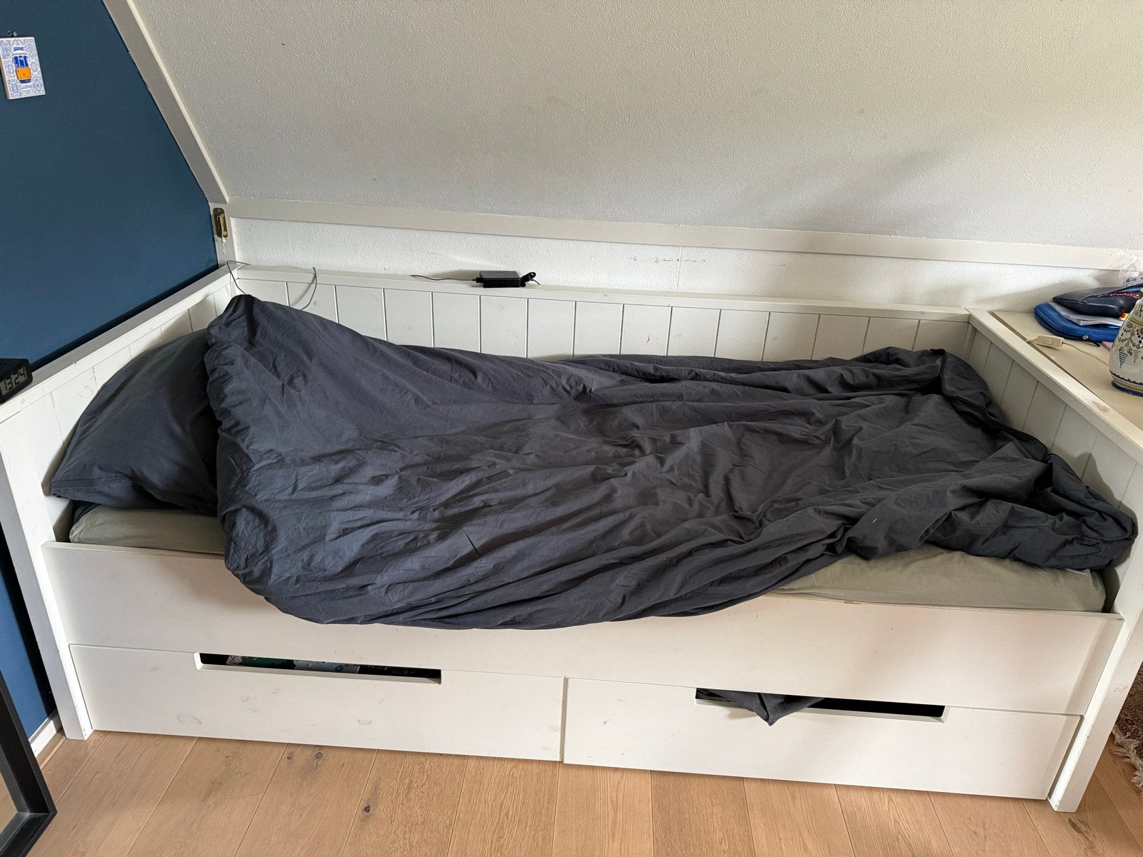Bedbank 90x200 cm met opberglades, Ophalen, Gebruikt, 90 cm, Eenpersoons
