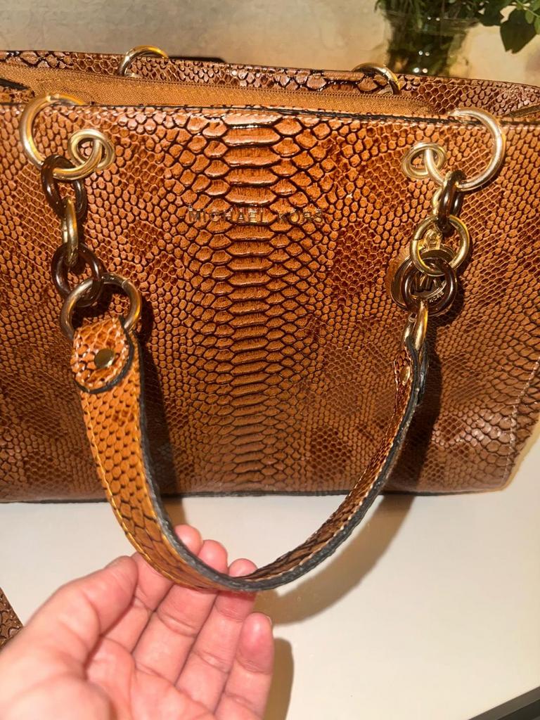 Michael Kors Handtas met Slangenprint, Ophalen, Gebruikt, Bruin, Handtas