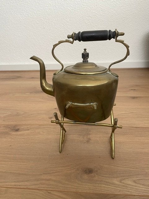 Antieke koperen theepot met branderstandaard, Antiek en Kunst, Ophalen of Verzenden, Koper