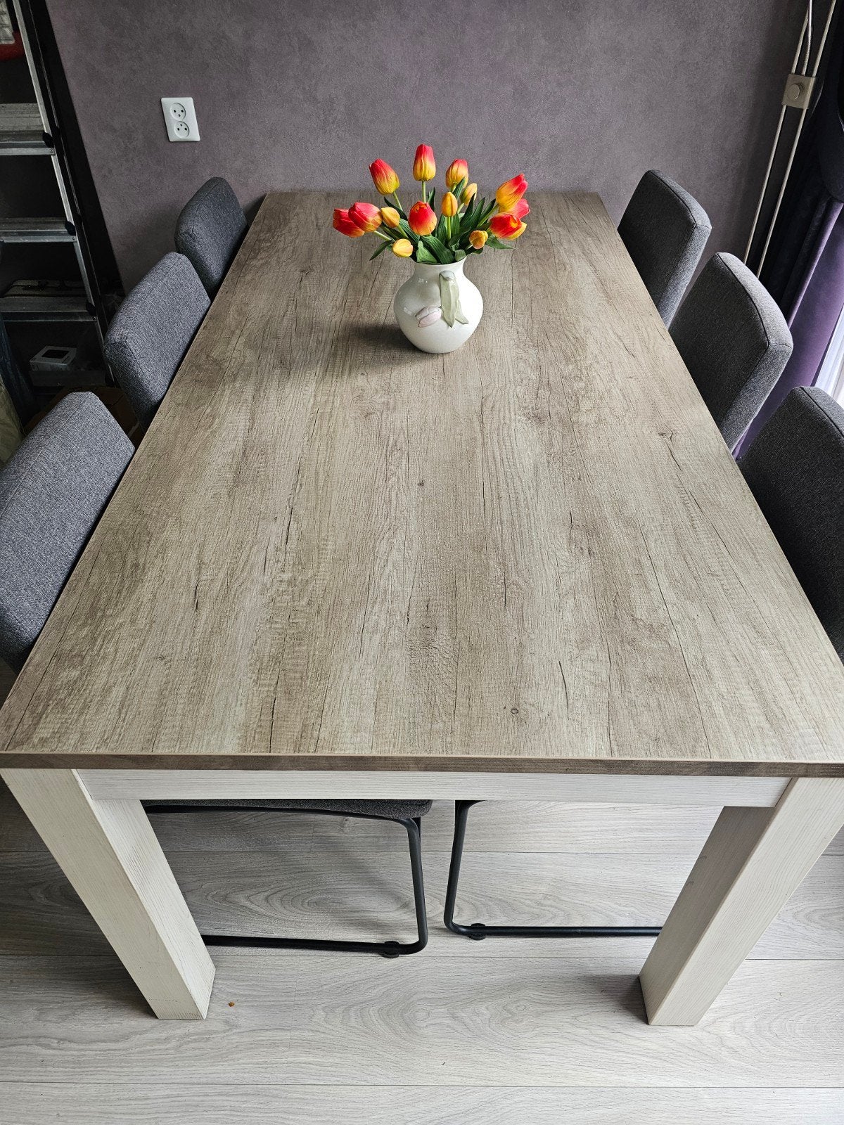 Eettafel in zeer goede staat - beige/grijs blad, Ophalen, 50 tot 100 cm, Zo goed als nieuw, Vijf personen of meer
