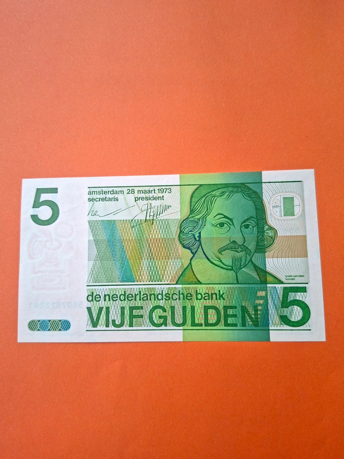 5 gulden Vondel II 1973 in UNC, Postzegels en Munten, Bankbiljetten | Nederland, Ophalen of Verzenden, 5 gulden, Los biljet