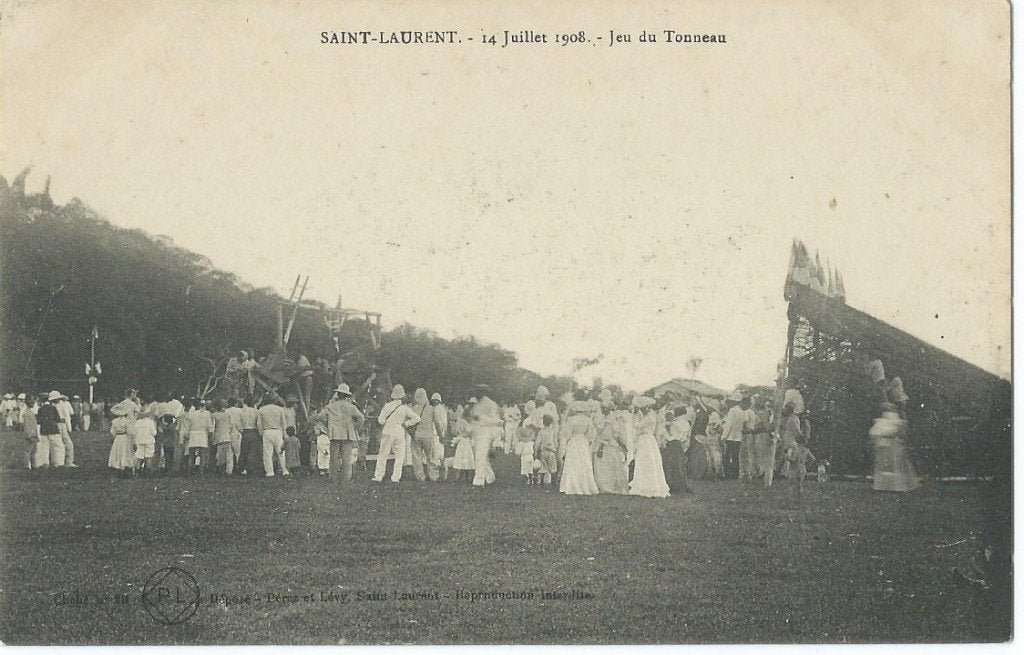 Oude ansichtkaart Saint-Laurent - Jeu du Tonneau 1908, Ophalen of Verzenden, Voor 1920, Gelopen, Buiten Europa