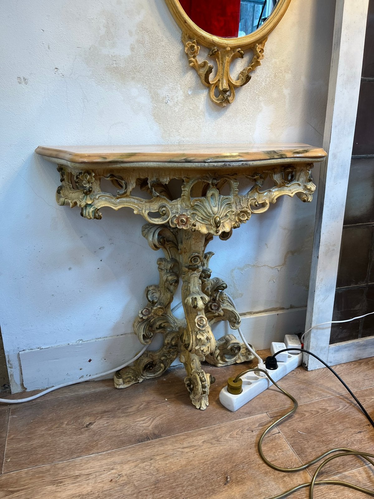 Antieke Console Tafel met Marmeren Blad, Ophalen