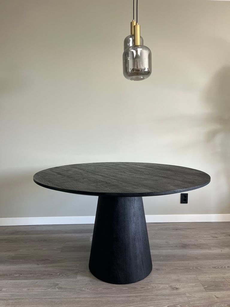 Eleonora eettafel Aron zwart 130cm, Gebruikt, Rond, Ophalen of Verzenden, Vier personen