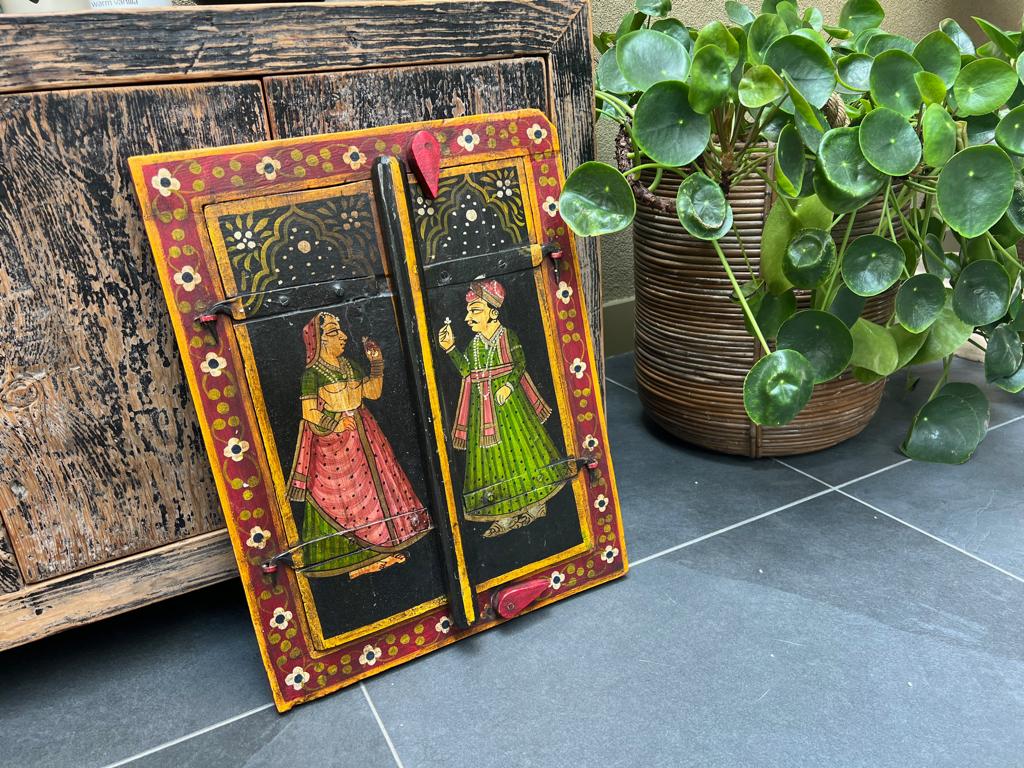Raja Rani Royal houten raam luik India handbeschilderd, Gebruikt, Meerkleurig, Ophalen of Verzenden, Schipluidenlaan 20 5035KJ Tilburg