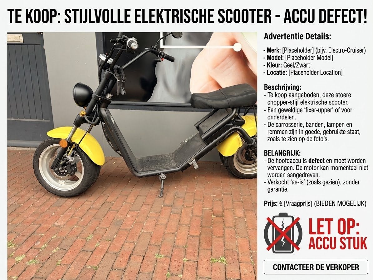 Te koop electrische scooter met defecte accu, Fietsen en Brommers, Scooters | Overige merken, Ophalen, Gebruikt, Elektrisch