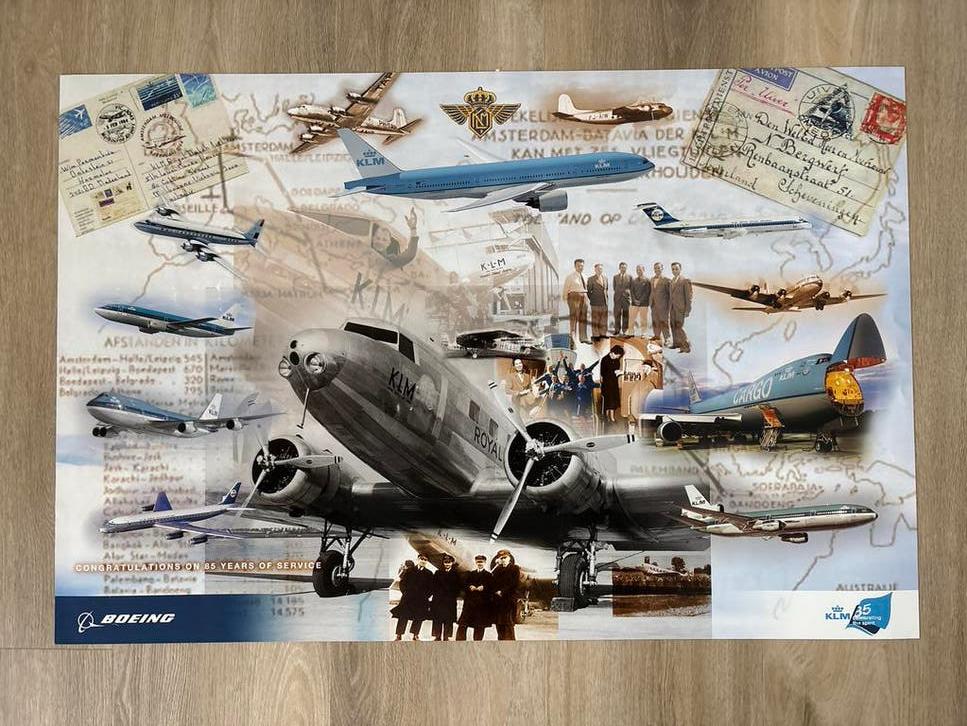 KLM Poster 85 Jaar Jubileum - Zware Kwaliteit Papier, Ophalen of Verzenden, Gebruikt