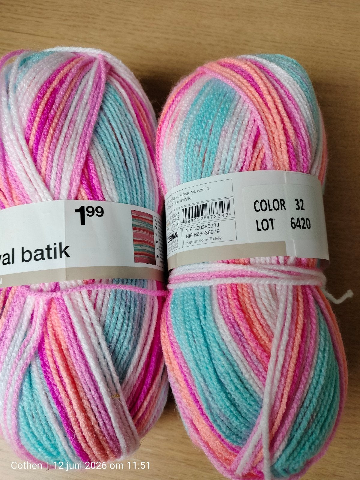 2 bollen Zijlman Carnival Batik garen, kleur 32, Ophalen of Verzenden, Nieuw, Breien of Haken, Wol of Garen