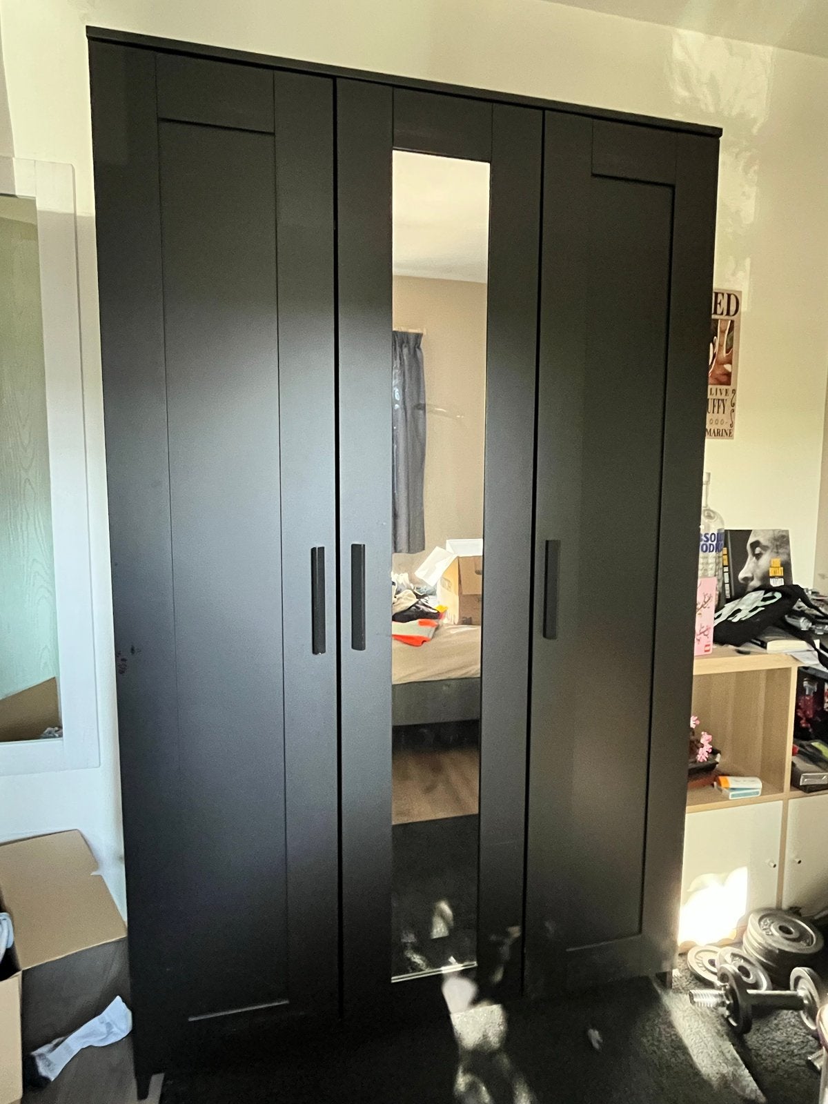 Ikea Brimnes Kledingkast Zwart met 3 Deuren en Spiegel, Ophalen, Gebruikt, 100 tot 150 cm, 150 tot 200 cm