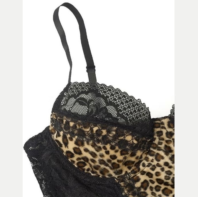 Vintage sexy kanten luipaardpatroon bodysuit, Ophalen of Verzenden, Zwart, Body of Korset