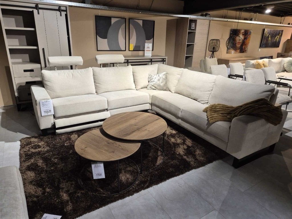 Dylan bank in hoekopstelling + relaxfunctie (showroommodel), 250 tot 300 cm, Hoekbank, Nieuw, Ophalen of Verzenden