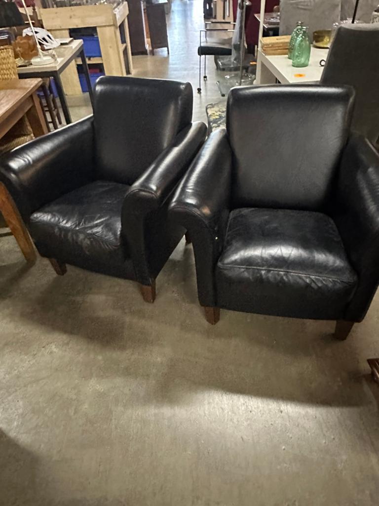 2 fauteuils zwart leer, Ophalen of Verzenden, X, 50 tot 75 cm, Leer