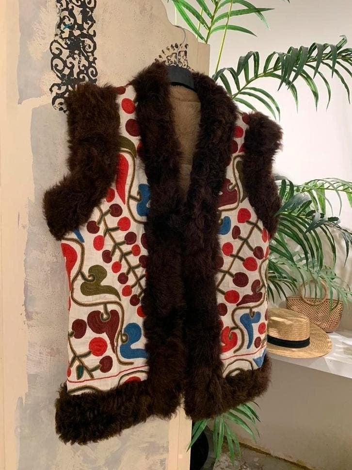 Vintage Suzani waistcoat M bohemian gilet embroidery, Kleding | Dames, Bruin, Niet ingevuld, Ophalen of Verzenden, Zo goed als nieuw