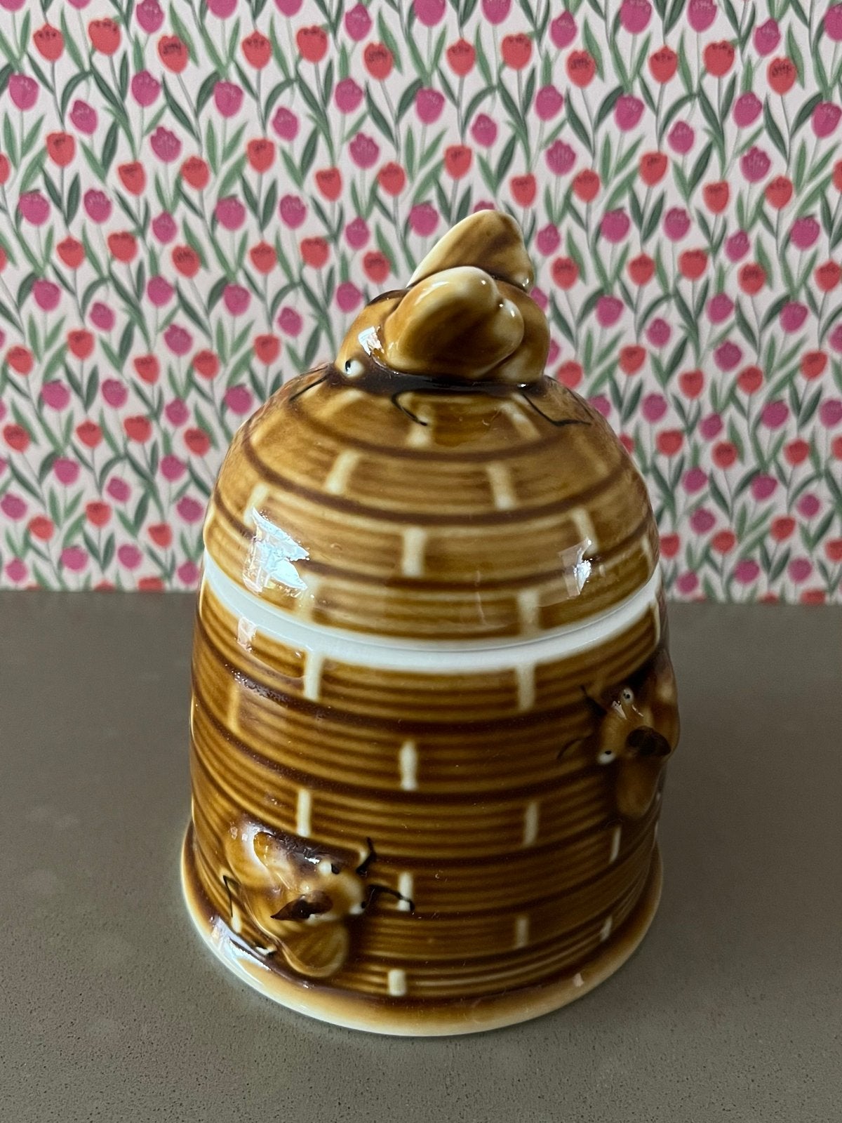 Vintage bruine keramiek honingpotje, Huis en Inrichting, Ophalen of Verzenden, Zo goed als nieuw, Keramiek, Vintage