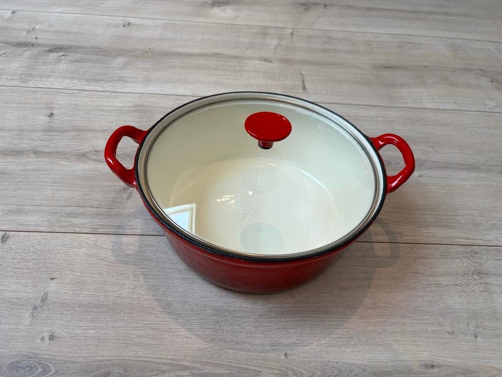 Gietijzeren pan met glazen deksel - Ø 28 cm, Ophalen of Verzenden, Zo goed als nieuw, Gietijzer, Koekenpan of Braadpan