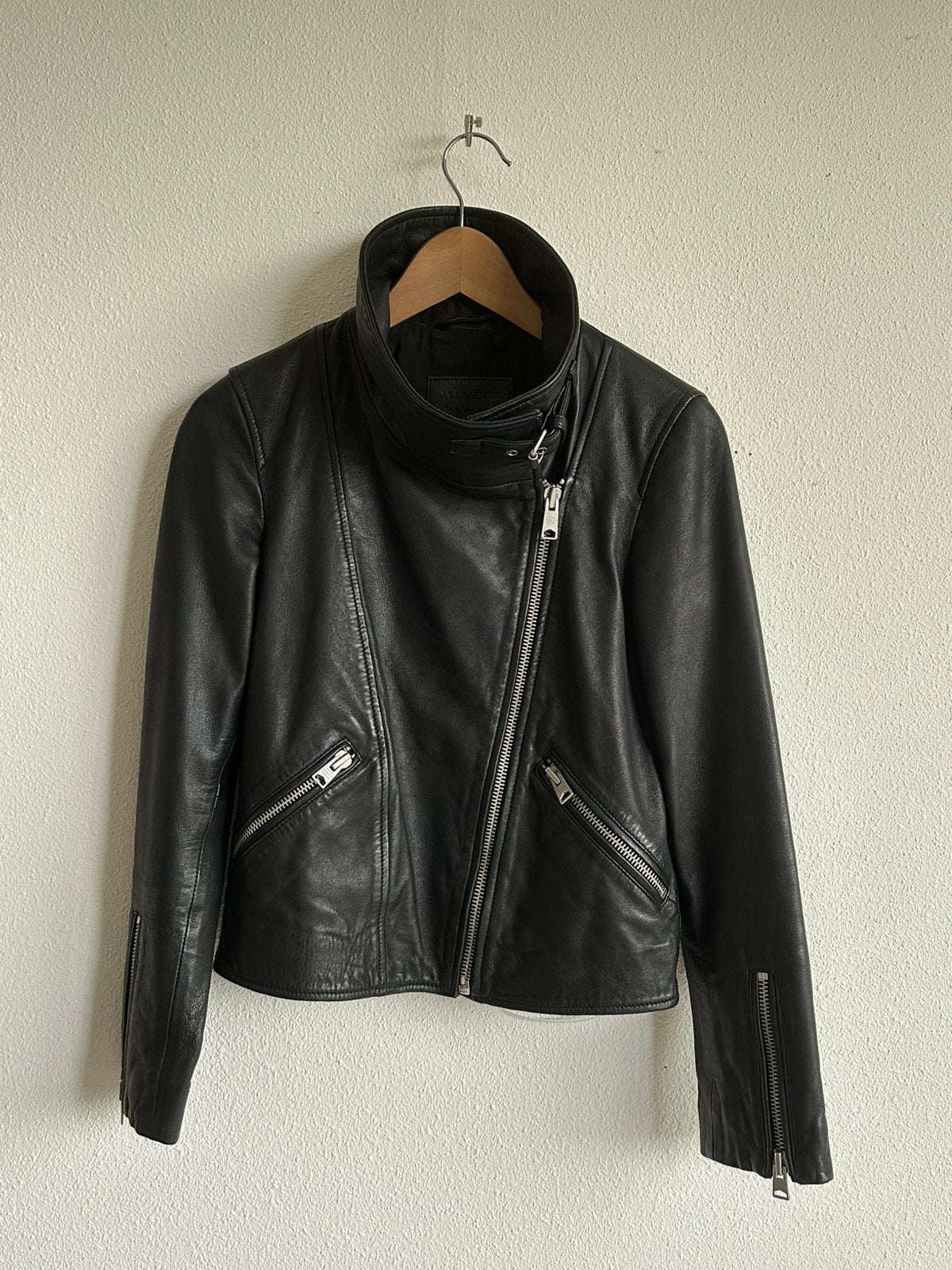 Mooie Zwarte All Saints lamsleren jas maat 36, Z.G.A.N., Verzenden, Zwart, Zo goed als nieuw, Jasje