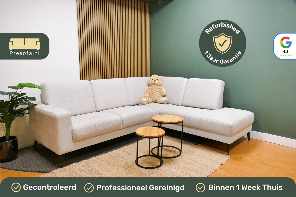 Kleine Hoekbank Beige / Wit [Refurbished], Huis en Inrichting, 250 tot 300 cm, -, -, Hoekbank